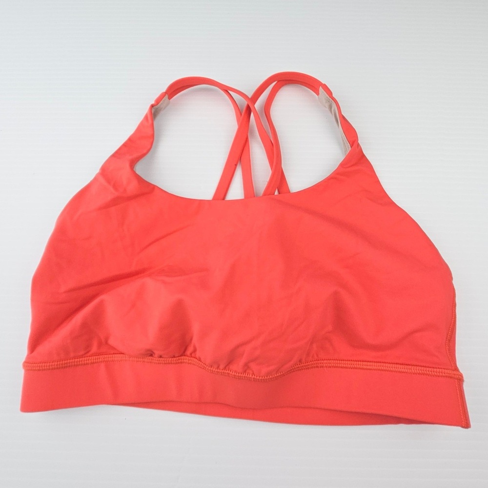 Lululemon Energy Bra Coral Orange Strappy Sports Bra Size 8 LW2DENS